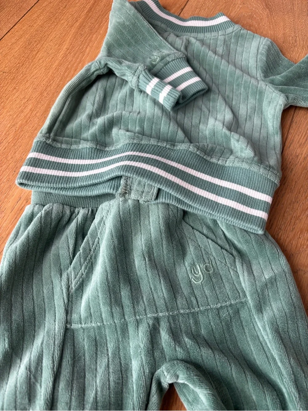Green Baby Two-Piece Track Set with White Stripe Trim